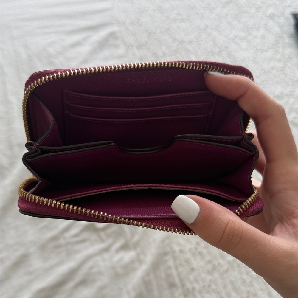 Michael Kors Plum Saffiano Zip Around Wallet with Gold Plate - Picture 3 of 6